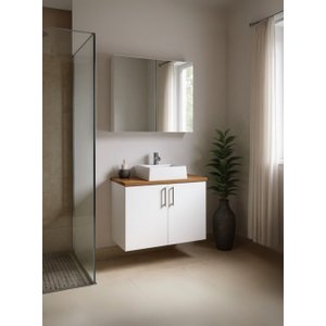Gabinete para Banheiro com Cuba e Armario 80cm Mdf Freijo com Branco Paris - On Móveis