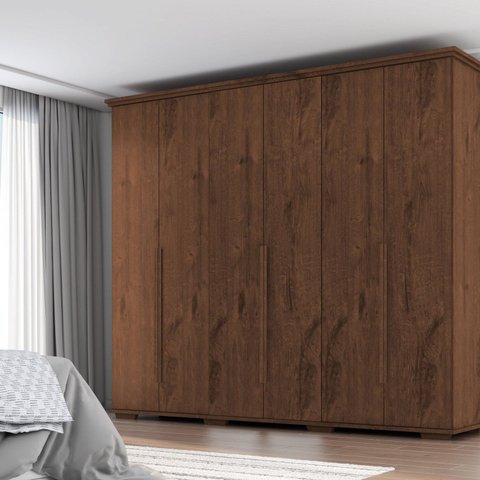 Guarda Roupa Casal Everet 6 Portas de Bater 5 Gavetas Marrom/Jacaranda