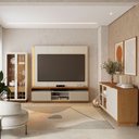 Ver imagem 1 de Conjunto Sala de Estar Estante Home Ideal para TV até 75' com LED + Cristaleira 2 Portas + 1 Buffet