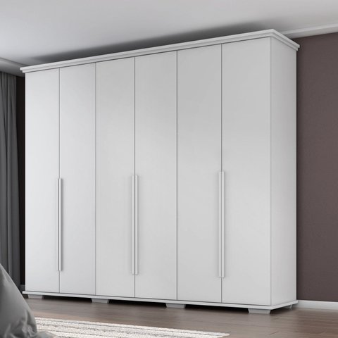Guarda Roupa Casal Everet 6 Portas de Bater 5 Gavetas Branco/Absoluto