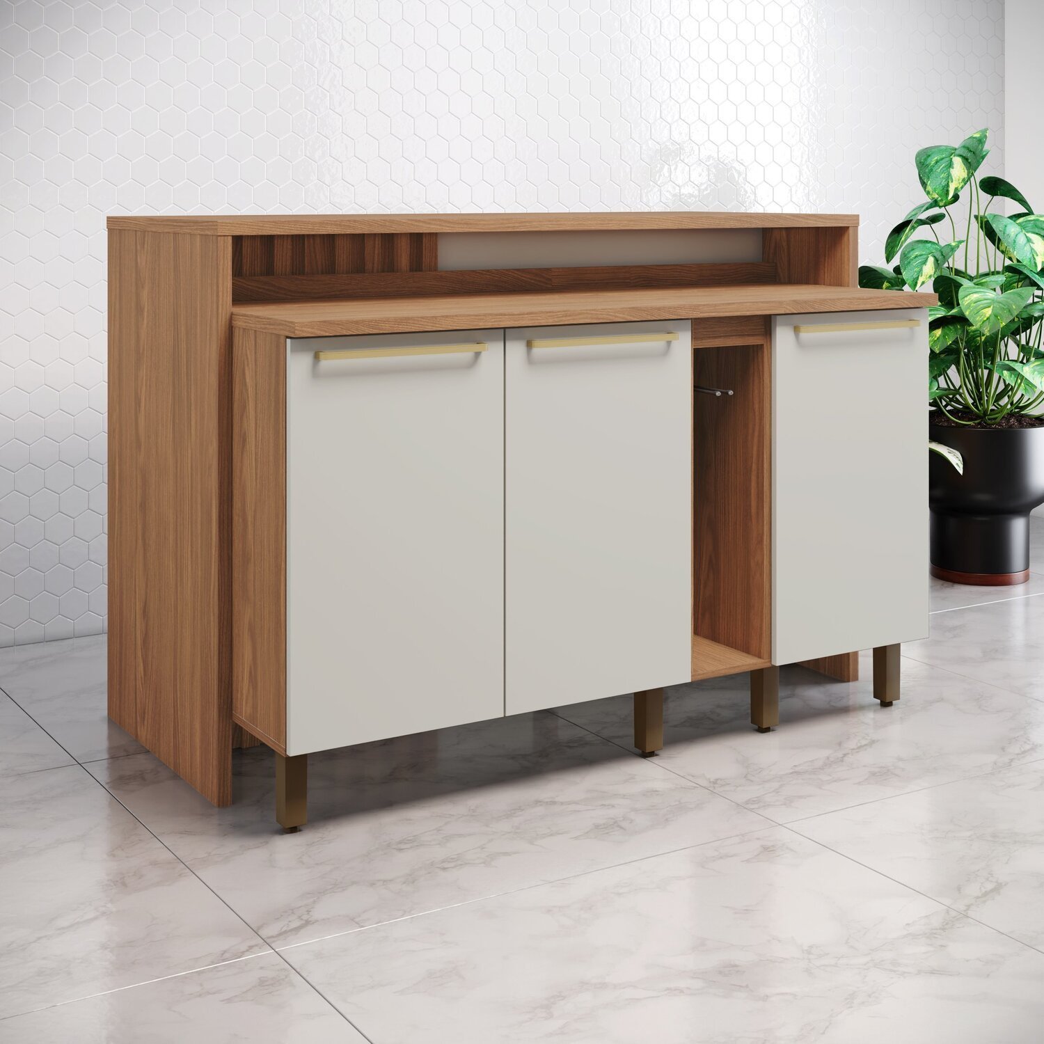 Comprar Kit Balcão Para Cozinha Americana Com Bancada Ilha Gourmet MDP Branco 2035 MENU