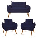 Ver imagem 1 de Kit Namoradeira Opala + 2 Poltronas para Sala Balaqui Decor Cor:azul Marinho