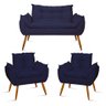 Kit Namoradeira Opala + 2 Poltronas para Sala Balaqui Decor Cor:azul Marinho - 1