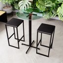 Ver imagem 1 de Conjunto Mesa Alta Bar Bistrô Redonda Vidro 2 Bancos Estofado Don Castro Decor