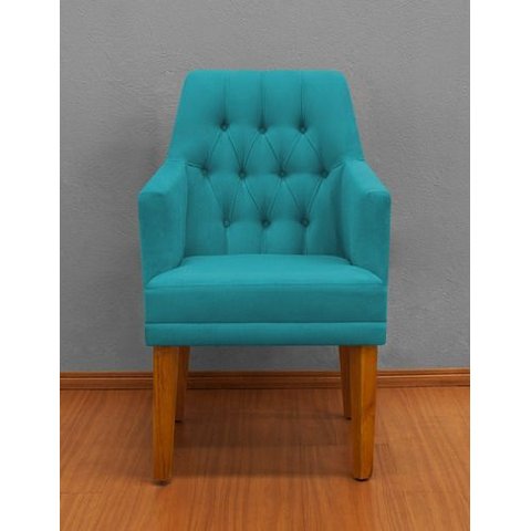 Kit 2 Cadeiras de Jantar Bela com Braço Suede Azul Turquesa Suede Azul-turquesa