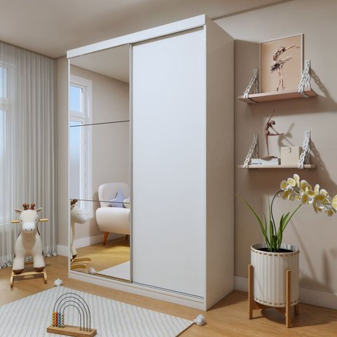 Guarda Roupa Infantil Premium Arabella 138cm com Espelho 2 Portas 2 Gavetas Minastex Branco