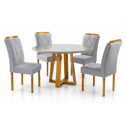 Conjunto Sala de Jantar Natalle 4 Lugares Mesa Redonda 1,0m e 4 Cadeiras Madeira Maciça Móveis Mundi