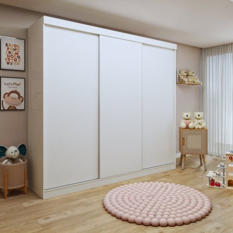 Guarda Roupa Infantil Premium Thalia 205,9cm 3 Portas 4 Gavetas Minastex Branco