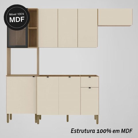 Armário de Cozinha Completa com Balcão para Pia Mdf 9 Portas Kyoto Plus - Freijó/soft
