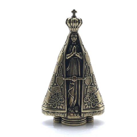 Adorno Imagem Nossa Senhora Aparecida Metal Dourado 9cm