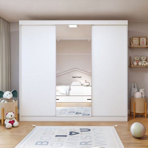 Guarda Roupa Infantil Premium Elô com Espelho 3 Portas 4 Gavetas 205,9cm Minastex Branco