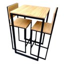 Ver imagem 2 de Conjunto Bistrô - 1 Mesa e 2 Banquetas - Ferro em Preto Eletrostático e Madeira Pinus na Tonalidade
