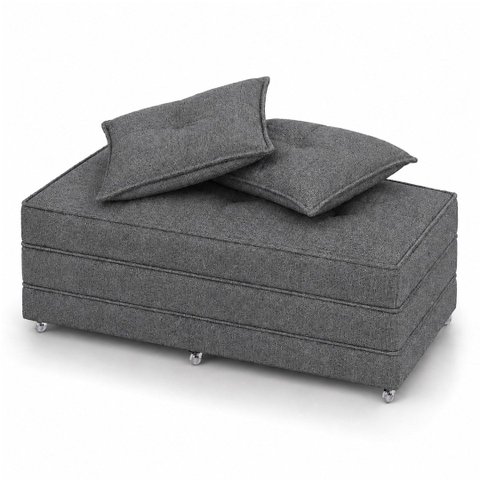 Puff Cama Dobravel Casal 130cm com Rodizios e Almofadas Cor:Linho Grafite