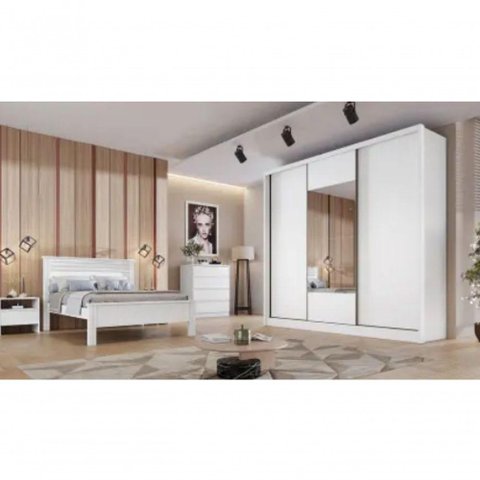 Guarda Roupa Casal 3 Portas 8 Gavetas com Espelho Arezzo - Móveis Novo Horizonte - Branco