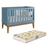 Berço Mini Cama Classic Azul Fosco com Pés Amadeirado e Colchão Supreme - Reller Móveis - 1