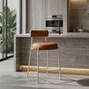 Ver imagem 1 de Banqueta Alta Londres Assento em PU Base de Aço com Encosto Fixo 75cm Dourado D'Rossi