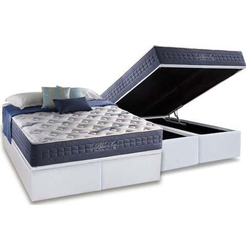 Cama Box Baú King: Colchão Molas MasterPocket Ensacadas Anjos Bluse Sea + Base CRC Courano White(193