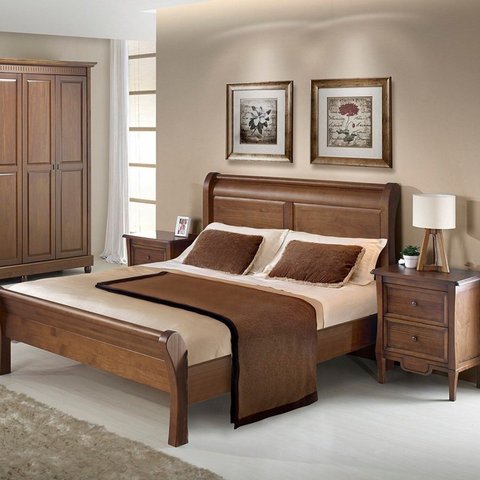Cama de Casal 160cm Madeira Maciça Amsterdã Marrom/Amêndoa