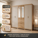 Ver imagem 2 de Guarda-Roupa Casal 2,6 m Doha Gold 6 Portas MDF c/ Espelho Moderno Quarto Organização Elegante: Natu