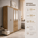 Ver imagem 3 de Guarda-Roupa Casal 2,6 m Doha Gold 6 Portas MDF c/ Espelho Moderno Quarto Organização Elegante: Natu