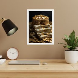 Quadro Arquétipo Prosperidade Financeira - Dinheiro 45x34cm - com Vidro:moldura Branca - 1