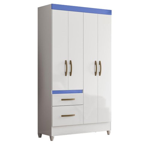 Guarda Roupa Solteiro Madri 4 Portas e 2 Gavetas Color Flex Branco/azul - Moval