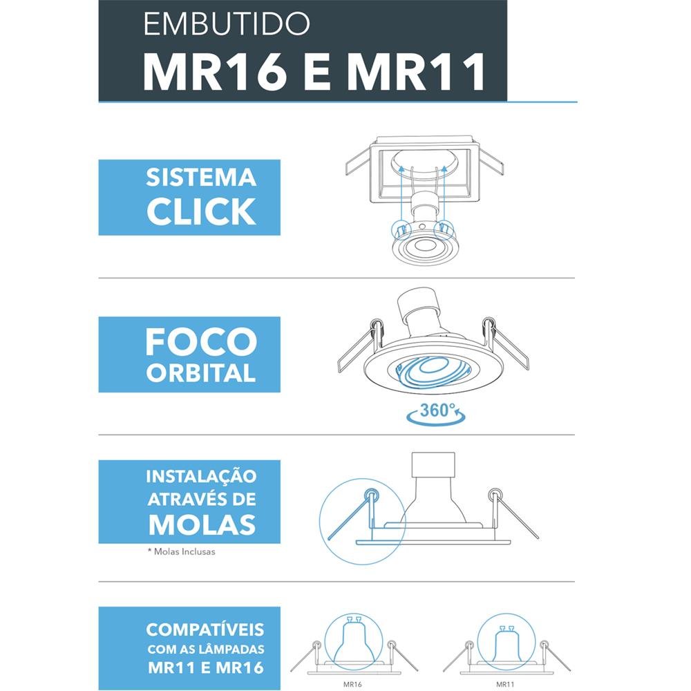 Kit 8 Spot Embutir Quadrado Face Plana Mini Dicroica Mr11 Branco + Lâmpada LED 4W 4000K - 3