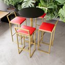 Ver imagem 1 de Jogo Mesa Alta Bistrô Redonda Preta 4 Banquetas Estofado Confort Industrial Dourado Don Castro Decor