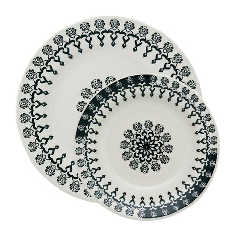 Kit Pratos Rasos e Fundos Donna Folk Oxford® Cerâmica 8 Peças