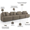 Ver imagem 4 de Sofá 5 Lugares para Sala de Estar Living 388cm Arlo F04 Veludo Marrom Claro - Lyam Decor