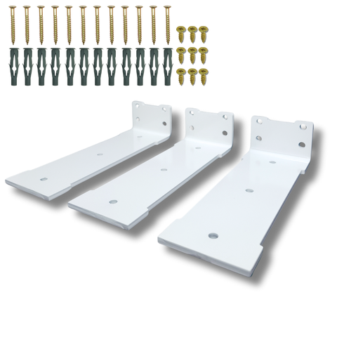 3 Suportes de Parede Mão Francesa Design Largo Moderno 20cm p/ Prateleira Aço Resistente Branco