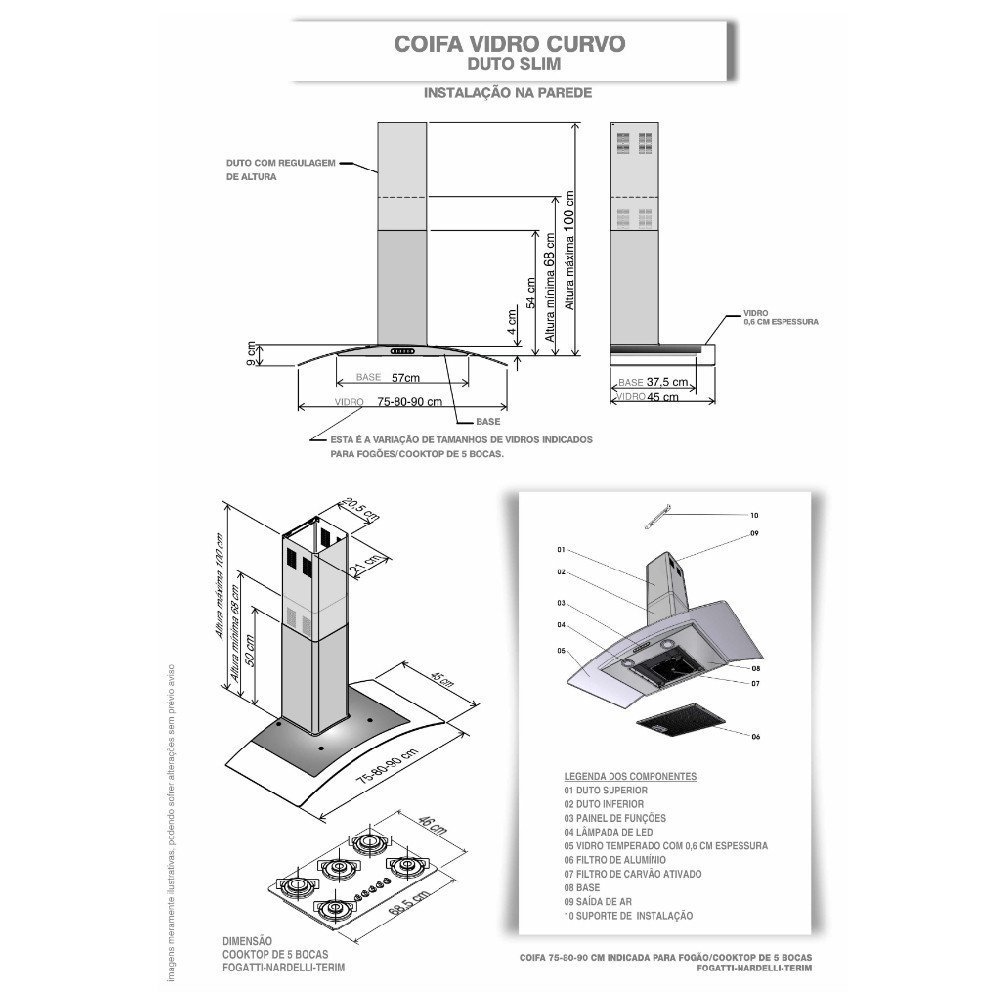 Coifa Terim de Parede Clean Vidro Curvo Vermelha Kroma 80cm - 2