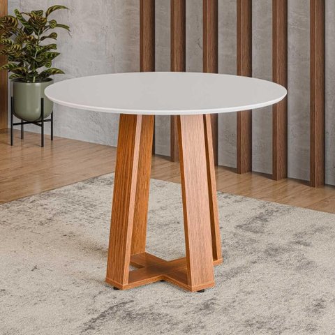Mesa de Jantar Redonda com Vidro 4 Lugares Multimóveis Cr50243 Cinamomo/off White