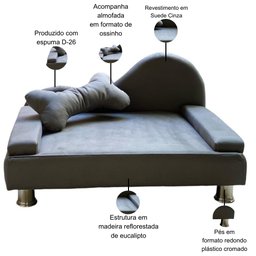 Puff Pet Cama Estofada com Almofada para Cachorro Amora E01 Suede Cinza - Inoviza - 4
