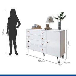 Quarto Infantil Closet Premium Marisol 138cm e Cômoda 129,5cm 1 Porta 4 Gavetas Minastex - 3