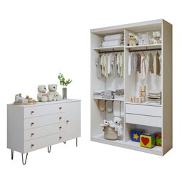 Quarto Infantil Closet Premium Marisol 138cm e Cômoda 129,5cm 1 Porta 4 Gavetas Minastex - 2