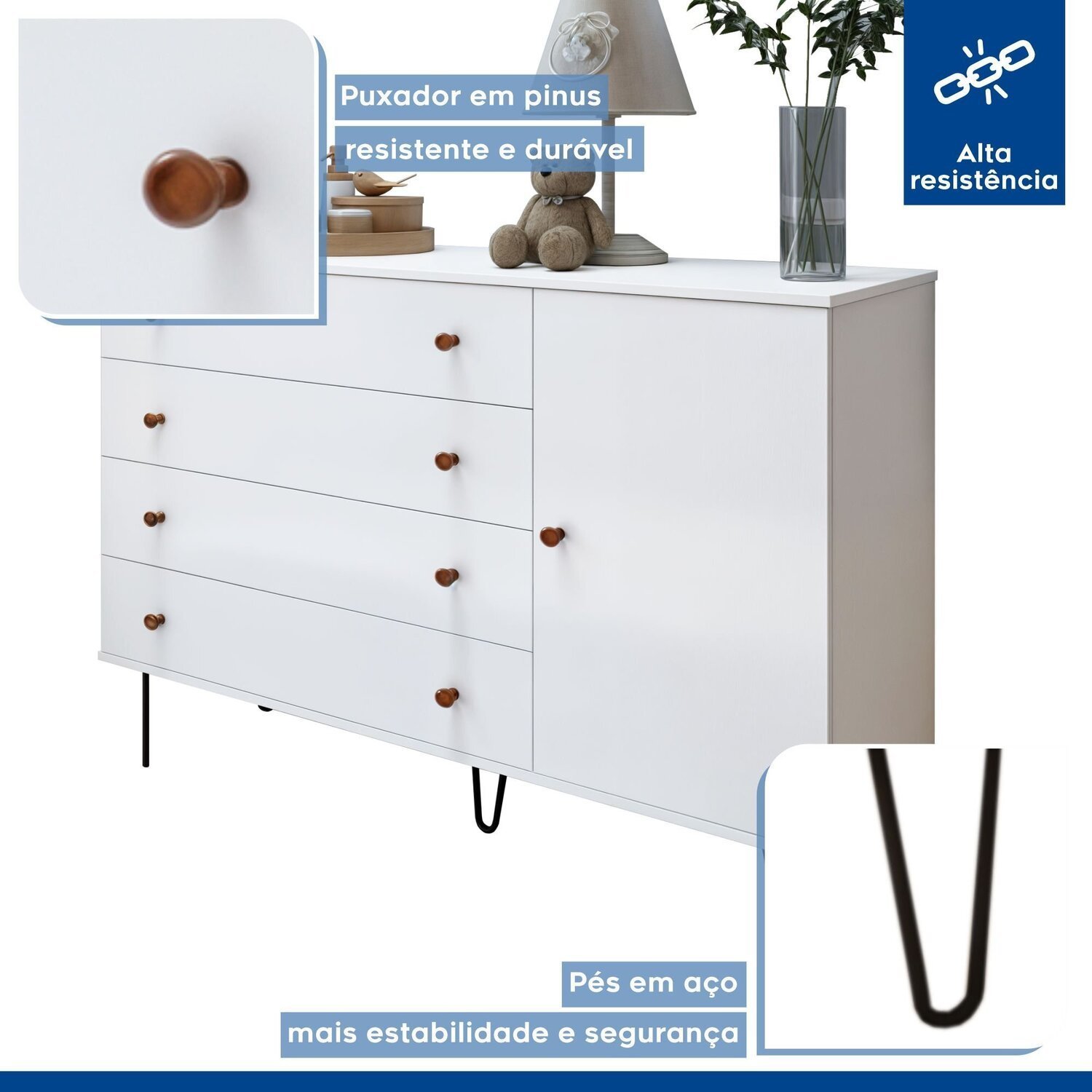 Quarto Infantil Closet Premium Marisol 138cm e Cômoda 129,5cm 1 Porta 4 Gavetas Minastex - 9