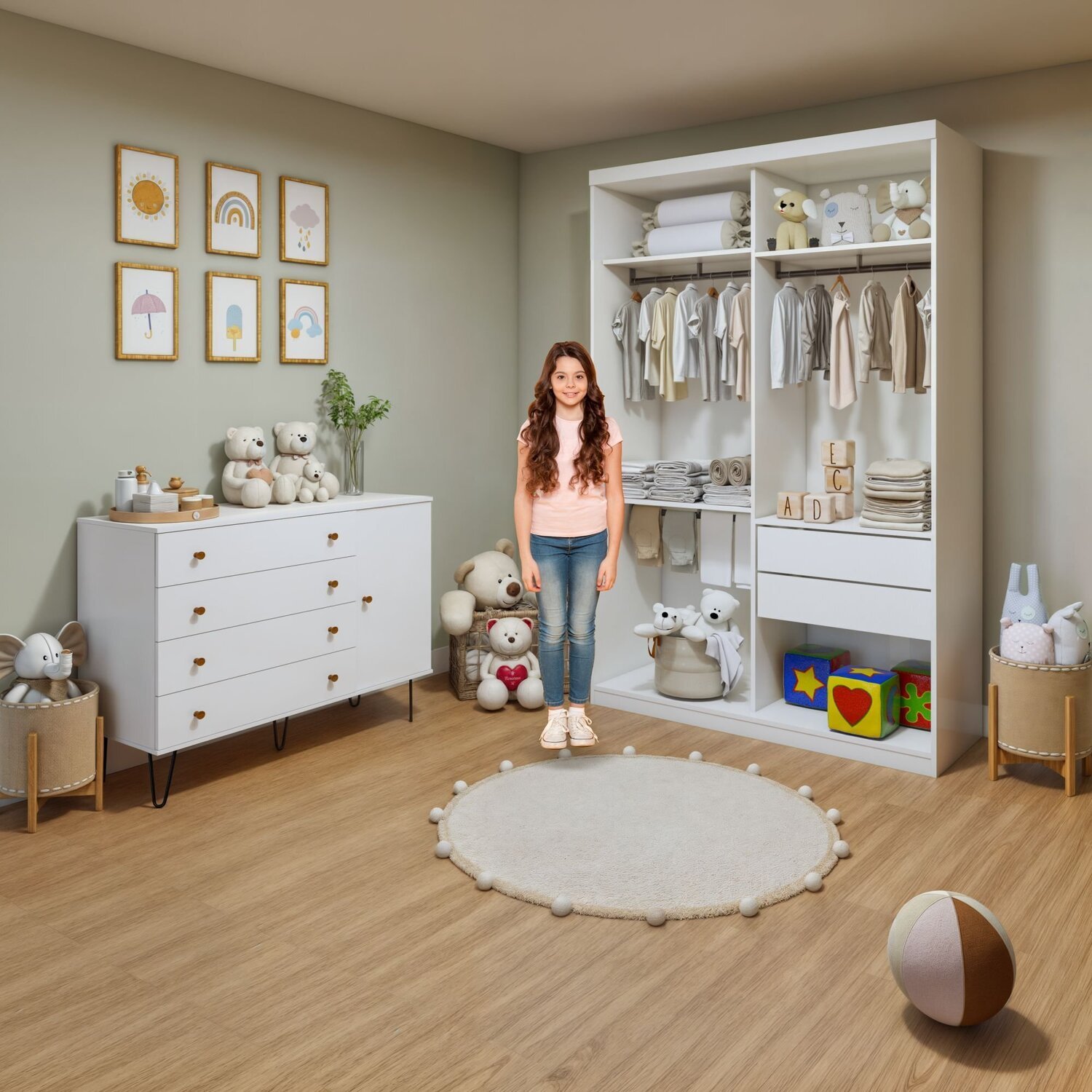 Quarto Infantil Closet Premium Marisol 138cm e Cômoda 129,5cm 1 Porta 4 Gavetas Minastex - 6