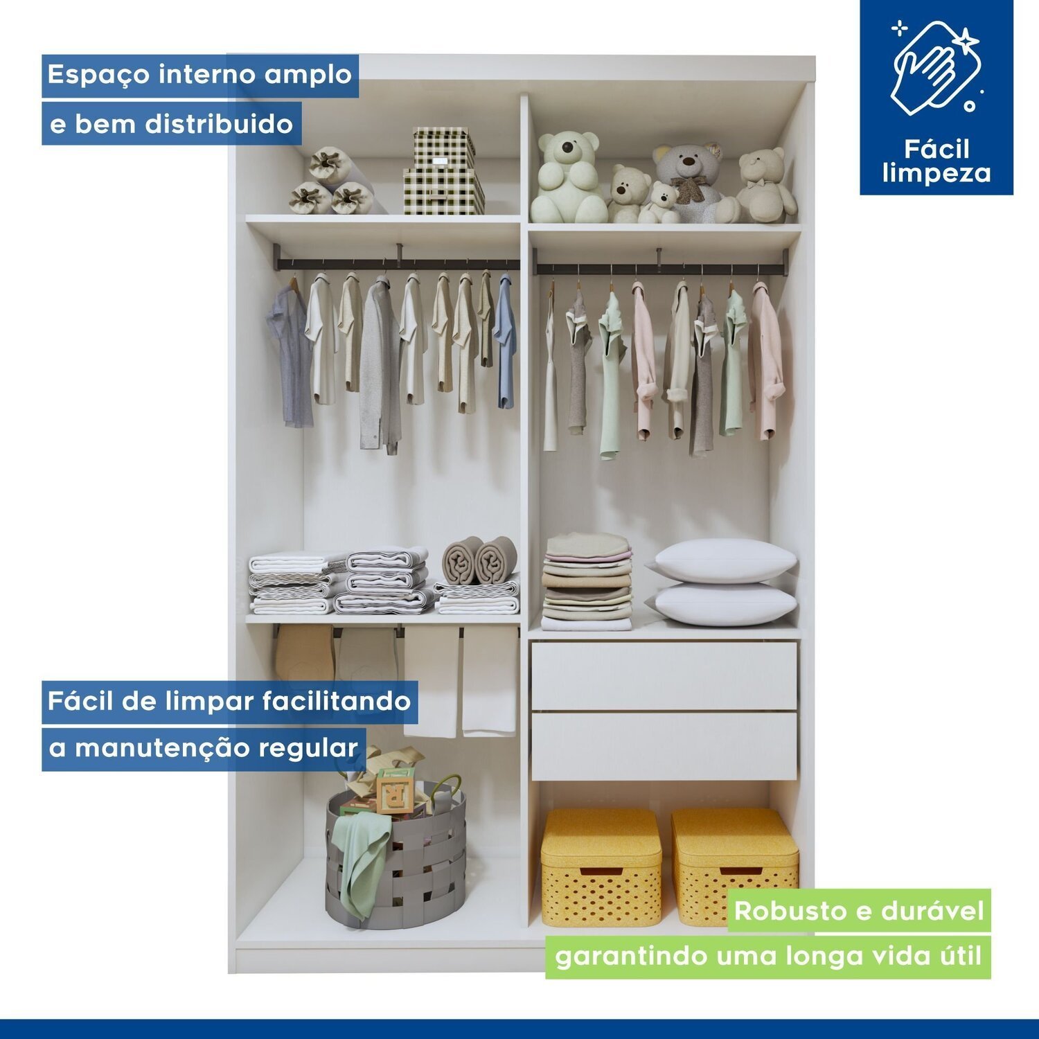 Quarto Infantil Closet Premium Marisol 138cm e Cômoda 129,5cm 1 Porta 4 Gavetas Minastex - 12