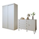 Ver imagem 2 de Quarto Infantil Guarda Roupa Solteiro Premium Elara 138cm 2 Portas  2 Gavetas com Cômoda 129,5cm 1 Porta 4 Gavetas Minastex