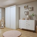 Ver imagem 1 de Quarto Infantil Guarda Roupa Solteiro Premium Elara 138cm 2 Portas  2 Gavetas com Cômoda 129,5cm 1 Porta 4 Gavetas Minastex