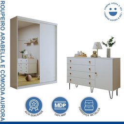 Quarto Infantil Guarda Roupa Premium Arabella 138cm com Espelho 2 Portas e Cômoda 129,5cm 1 Porta 4 Gavetas Minastex - 15