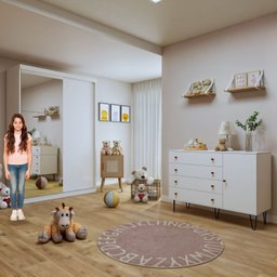 Quarto Infantil Guarda Roupa Premium Arabella 138cm com Espelho 2 Portas e Cômoda 129,5cm 1 Porta 4 Gavetas Minastex - 6