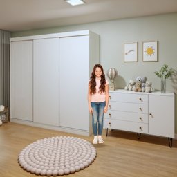 Quarto Infantil Guarda Roupa Premium Thalia 205,9cm 3 Portas e Cômoda 129,5cm 1 Porta 4 Gavetas Minastex - 6