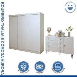 Quarto Infantil Guarda Roupa Premium Thalia 205,9cm 3 Portas e Cômoda 129,5cm 1 Porta 4 Gavetas Minastex - 15