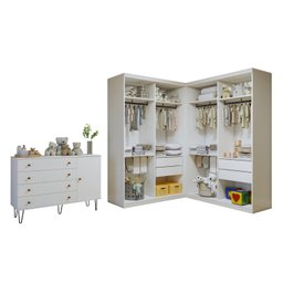 Quarto Infantil Closet Modulado Premium 2 Módulos Seraphina 276cm com Cômoda 129,5cm 1 Porta 4 Gavetas Minastex - 2