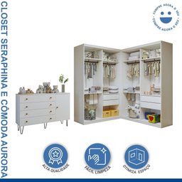 Quarto Infantil Closet Modulado Premium 2 Módulos Seraphina 276cm com Cômoda 129,5cm 1 Porta 4 Gavetas Minastex - 14
