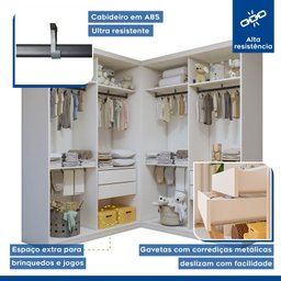 Quarto Infantil Closet Modulado Premium 2 Módulos Seraphina 276cm com Cômoda 129,5cm 1 Porta 4 Gavetas Minastex - 13