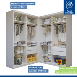 Quarto Infantil Closet Modulado Premium 2 Módulos Seraphina 276cm com Cômoda 129,5cm 1 Porta 4 Gavetas Minastex - 11