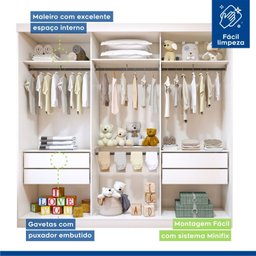Quarto Infantil Closet Premium Isadora 205,9cm e Cômoda 129,5cm 1 Porta 4 Gavetas Minastex - 11